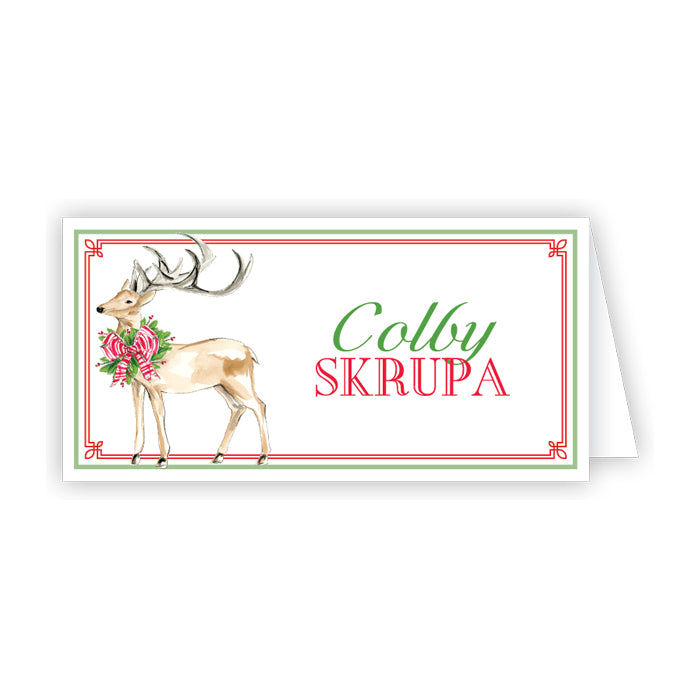 Deer with Christmas Wreath and Red Striped Bow Place Cards