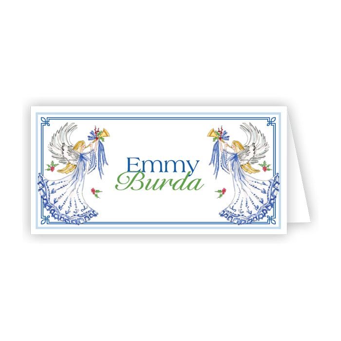Blue Angel with Trumpet Blue Border Place Cards