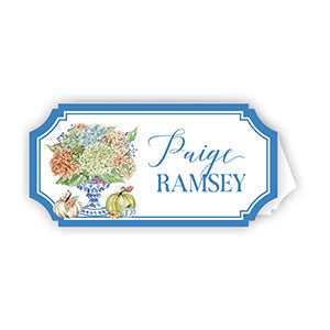 Autumn Feast Hydrangea Chinoiserie Pot With Pumpkins Die-Cut Placecards