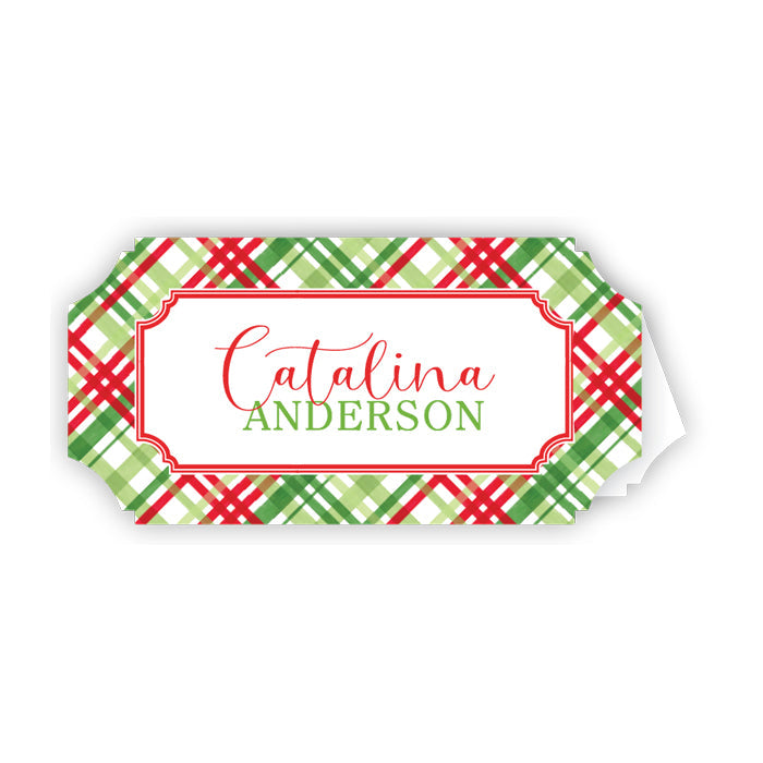 Red Green and Light Green Plaid Place Cards