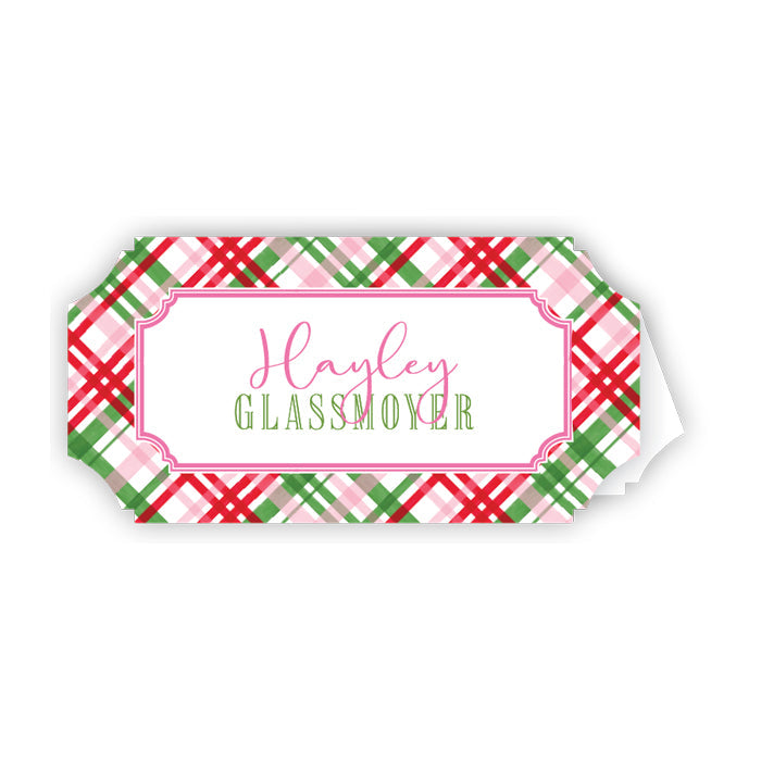 Red Pink and Green Plaid Die-Cut Place Cards