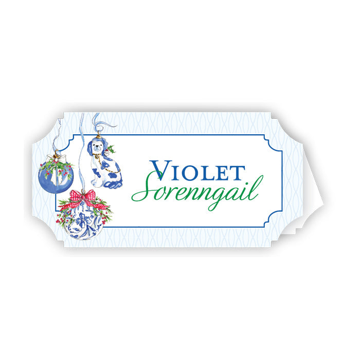 Blue Chinoiserie Ornament Hanging Die-Cut Place Cards