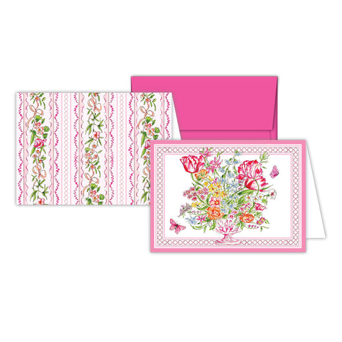 Pink Botanical Vase & Stripe Stationery Notes