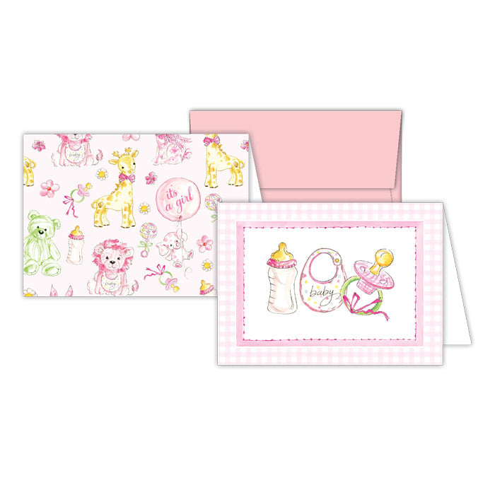 Pink Baby Bottle, Bib And Paci Petite Note Combo