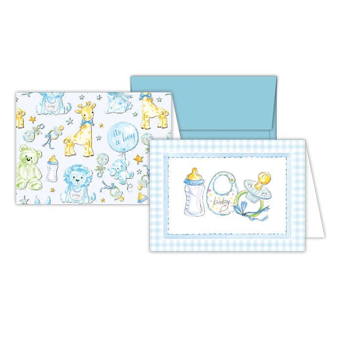 Blue Baby Bottle, Bib And Paci Petite Note Combo