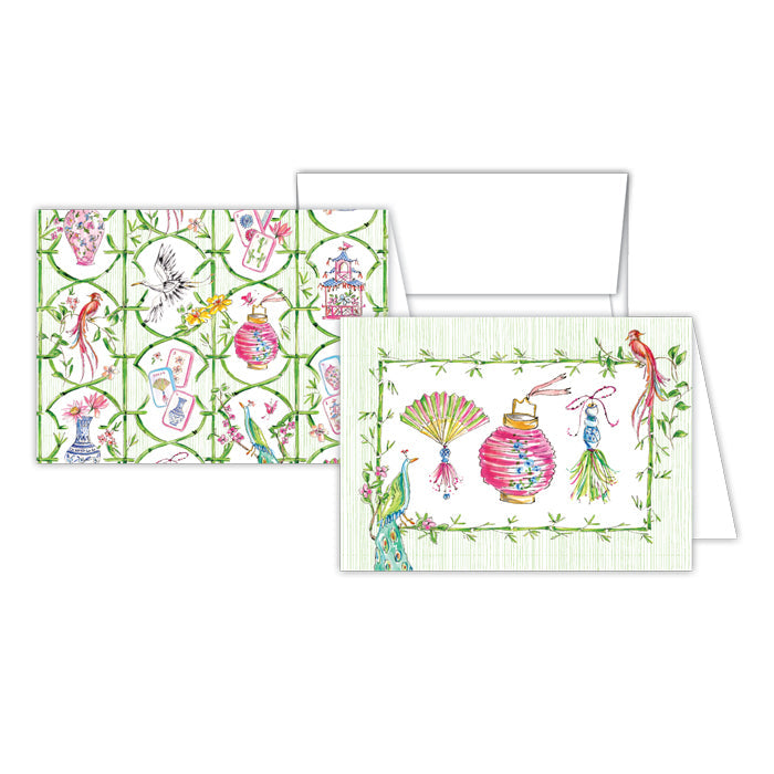 Mahjong Icons Green Bamboo Trellis Petite Note Combo