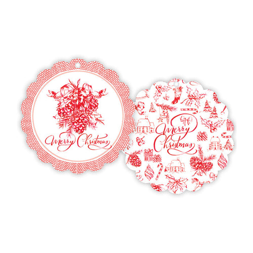 Red Christmas Toile Scalloped Gift Tags