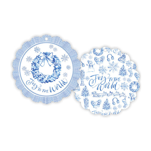 Blue Christmas Toile Scalloped Gift Tags