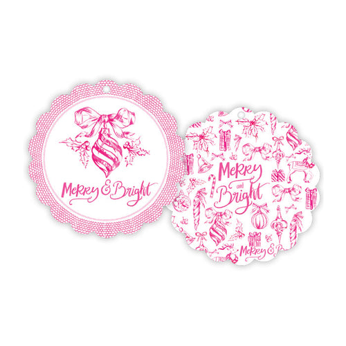 Pink Christmas Toile Scalloped Gift Tags