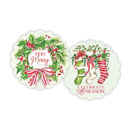 Very Merry Stockings Scalloped Gift Tags