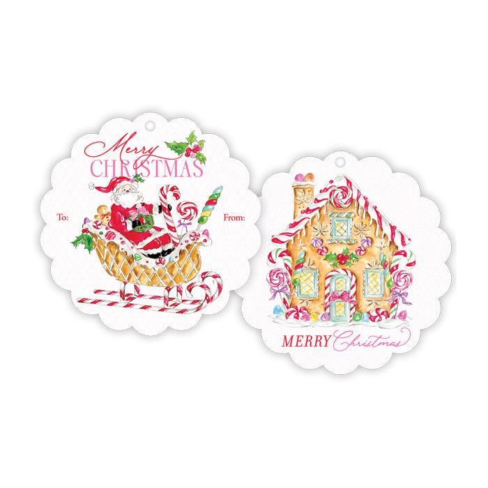 Gingerbread Sleigh & House Scalloped Gift Tag Set