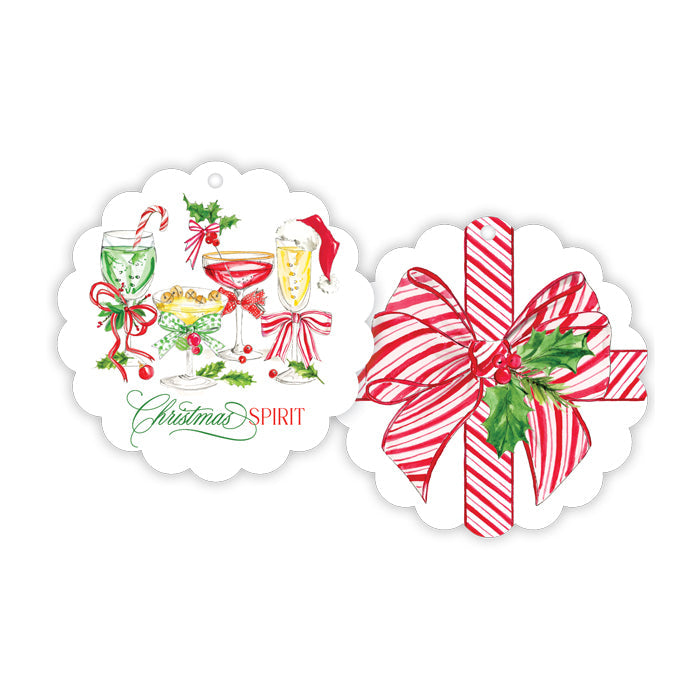 Red & Green Christmas Cocktails Scalloped Gift Tag Set