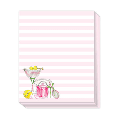 Hand Painted Tennis Cocktails Pink Stripes Stack Pad