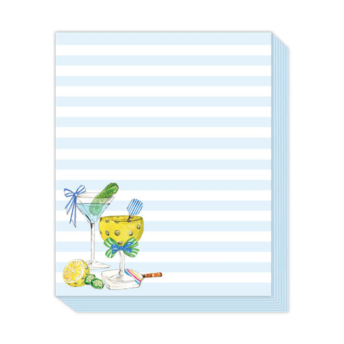 Hand Painted Pickleball Cocktails Blue Stripes Stack Pad