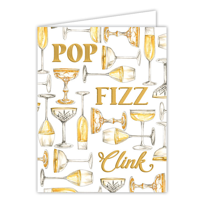 Hand Painted Pop Fizz Clink Pretty Glasses Greeting Card