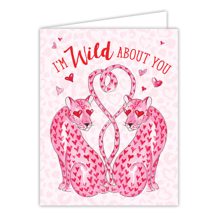 I'm Wild About You Pink Cheetahs Red Hearts Greeting Card