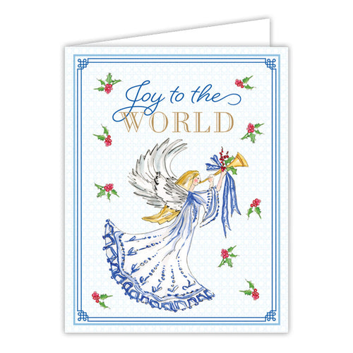 Joy To The World Blue Angel with Trumpet Greeting Card