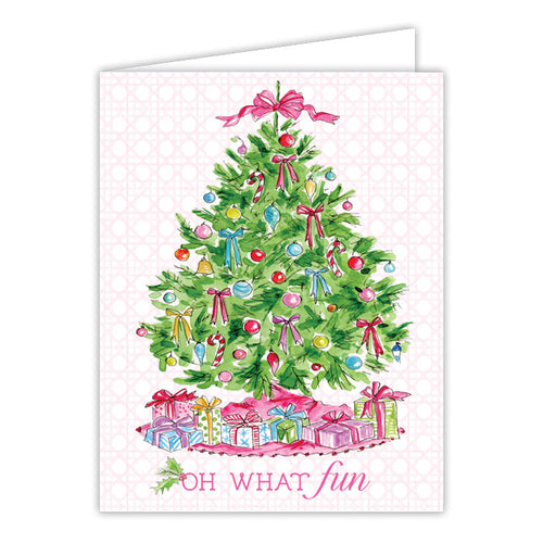 Oh What Fun Pink Christmas Tree Greeting Card