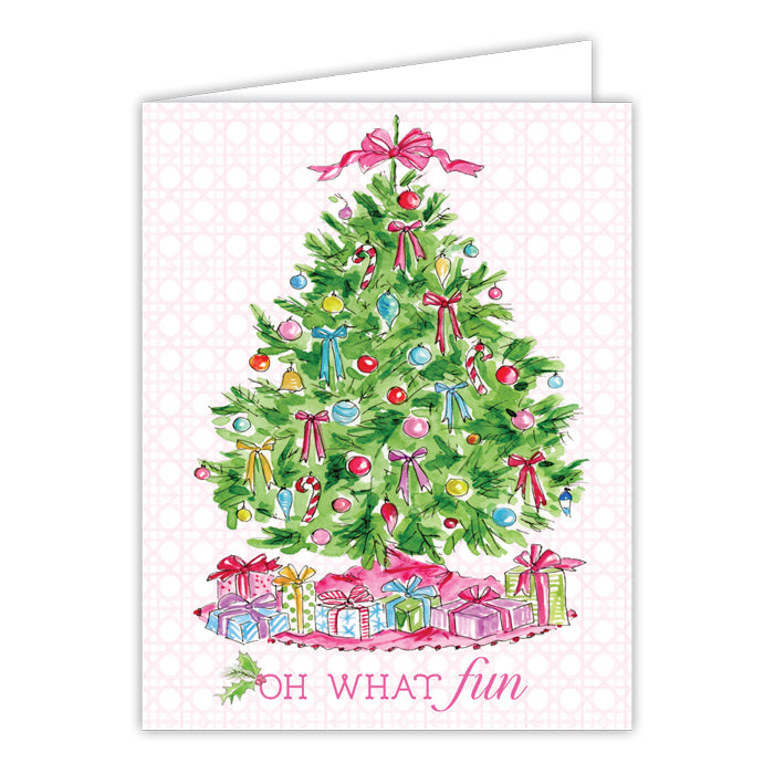 Oh What Fun Pink Christmas Tree Greeting Card