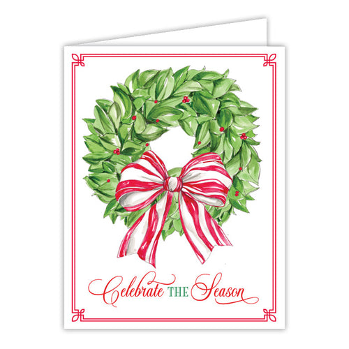 Celebrate The Season Wreath with Red Greeting Card