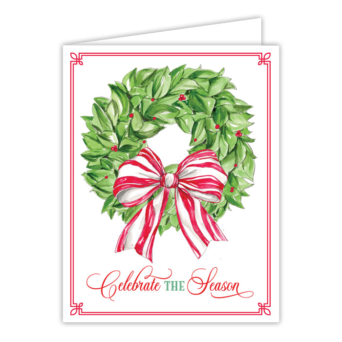 Celebrate The Season Wreath with Red Greeting Card