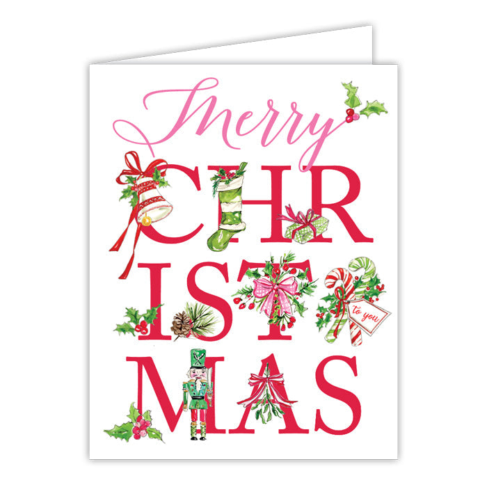 Merry Christmas Icons Red and Green Greeting Card