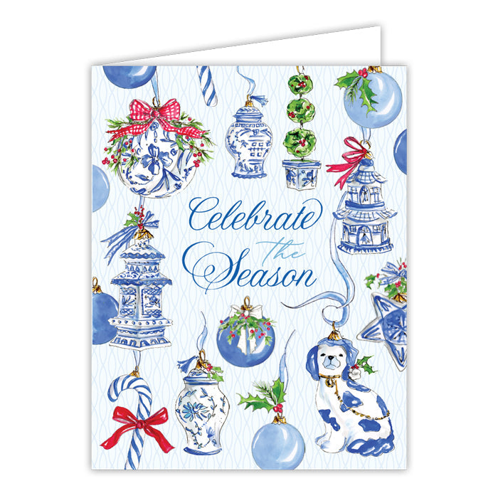 Celebrate The Season Blue Chinoiserie Greeting Card