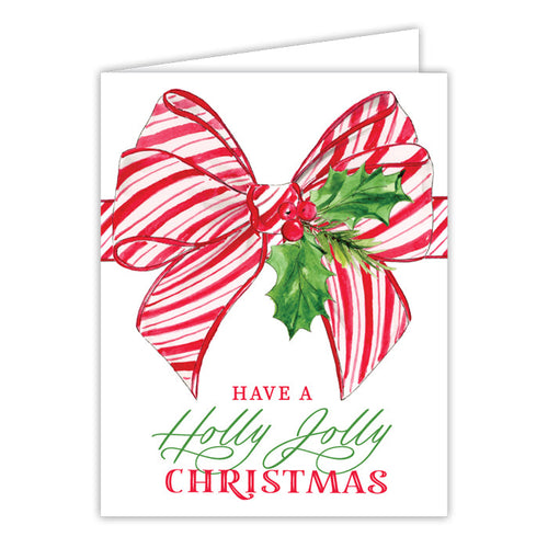 Have A Holly Jolly Christmas Red Striped Bow Greeting Card