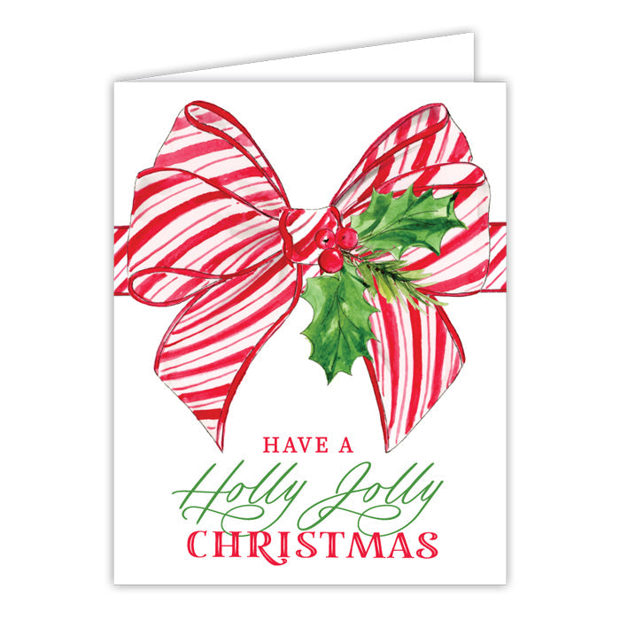 Have A Holly Jolly Christmas Red Striped Bow Greeting Card