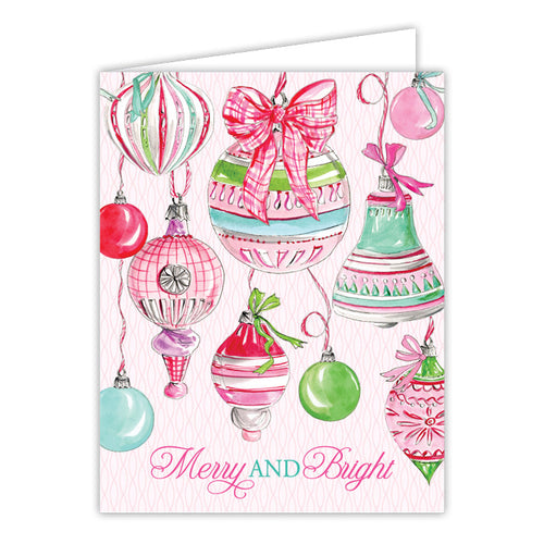 Merry Bright Pink and Green Vintage Hanging Greeting Card