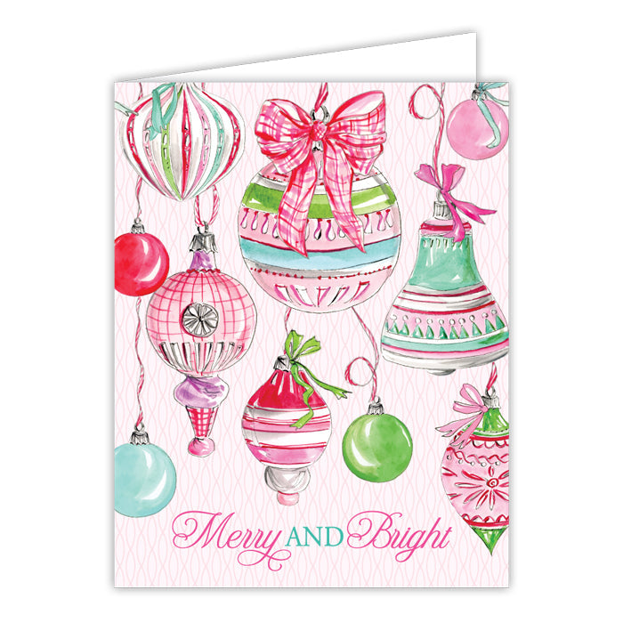 Merry Bright Pink and Green Vintage Hanging Greeting Card