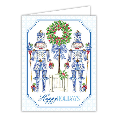 Happy Holidays Blue Chinoiserie Nutcrackers Greeting Card