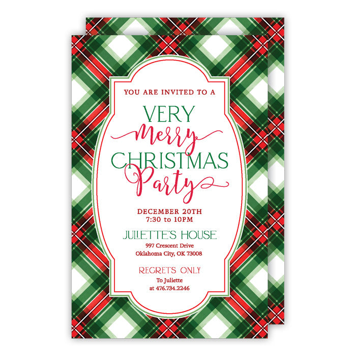Traditional Christmas Plaid Large Flat Invitation