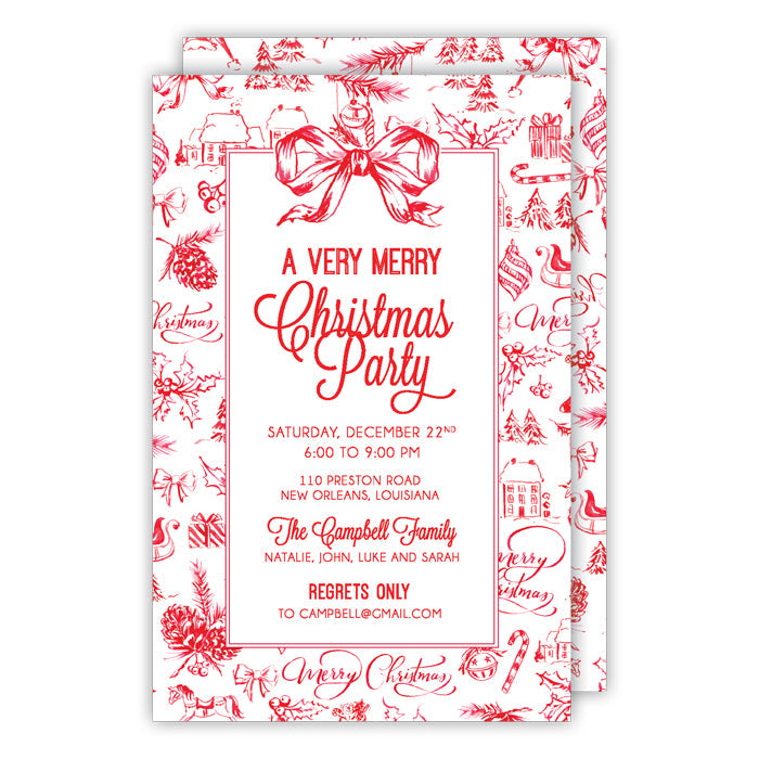 Red Handpainted Merry Christmas Toile Large Flat Invitation
