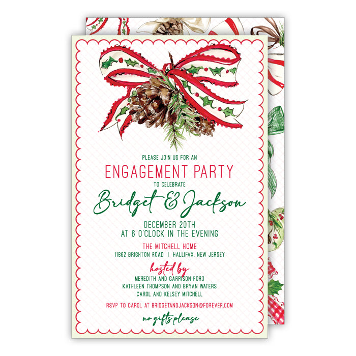 Hand Painted Pine Cones with Holly Bow Large Flat Invitation