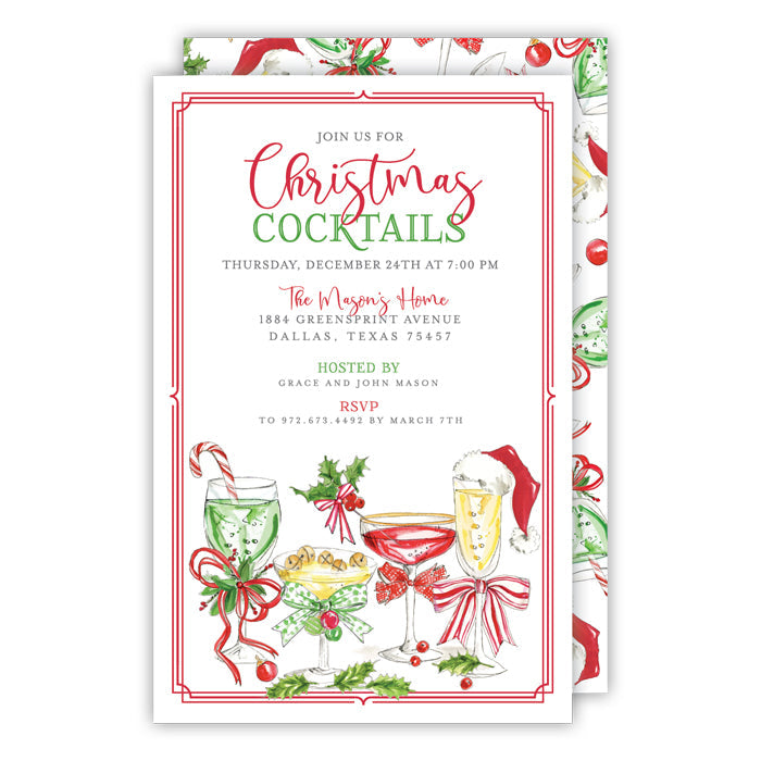 Christmas Cocktail Large Flat Invitation
