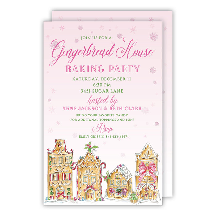 Pink Gingerbread House Large Flat Invitation