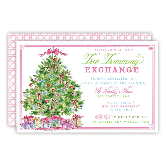 Pink Christmas Tree with Bows and Gifts Large Flat Invitation