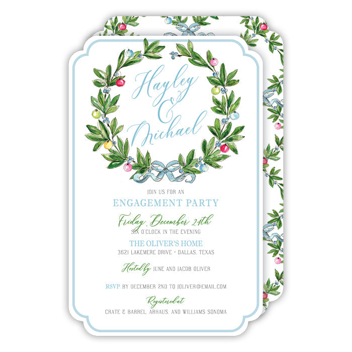 Holiday Greenery with Ornaments  Large Die-Cut Invitation