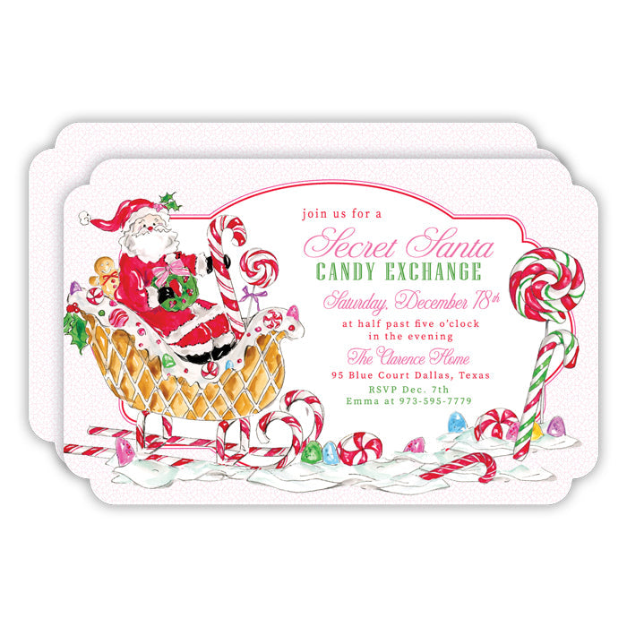 Santa in a Candy Sleigh Large Die-Cut Invitation