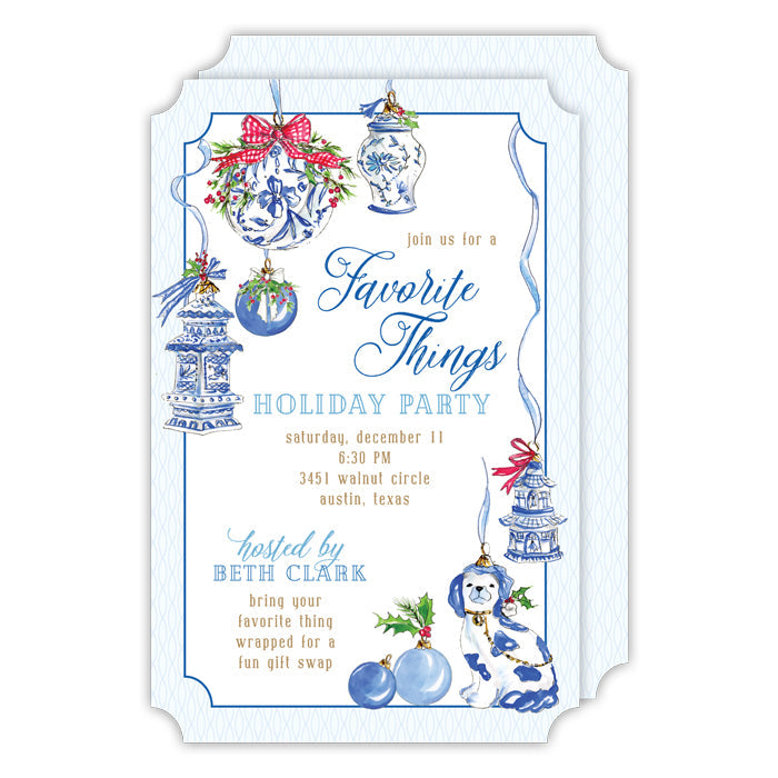 Blue Chinoiserie Christmas Ornaments Large Die-Cut Invitation