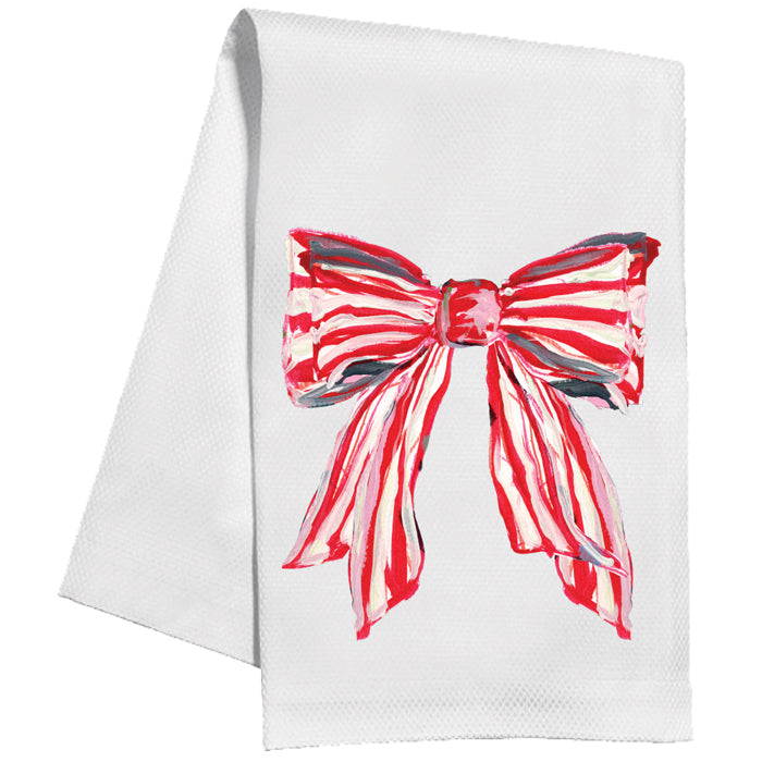 Lauren Dunn Red and White Striped Bow Kitchen Towel