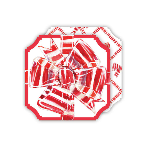 Lauren Dunn Red and White Striped Bow Square Coasters