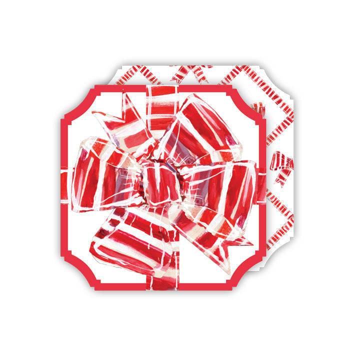 Lauren Dunn Red and White Striped Bow Square Coasters