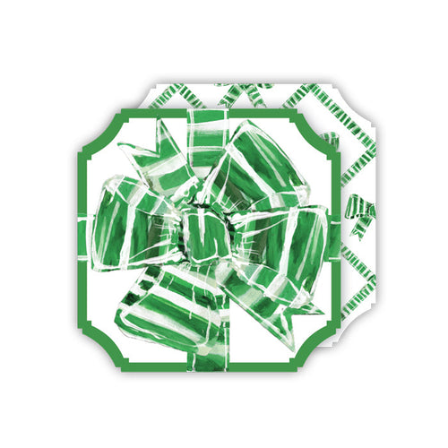 Lauren Dunn Green and White Striped Bow Sqaure Coasters