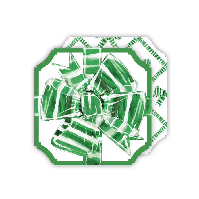 Lauren Dunn Green and White Striped Bow Sqaure Coasters