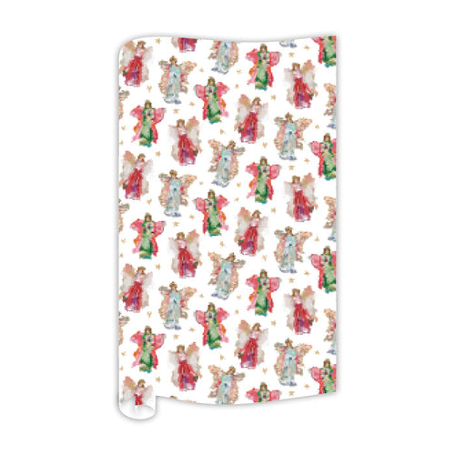 Lauren Dunn Red, Green and Blue Angels with Gold Stars Wrapping Paper