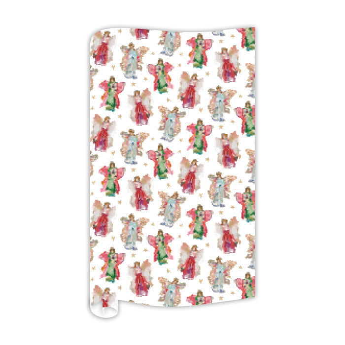 Lauren Dunn Red, Green and Blue Angels with Gold Stars Wrapping Paper