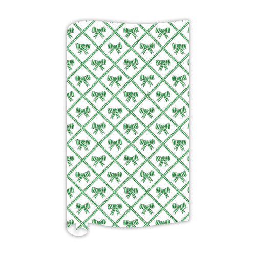 Lauren Dunn Green and White Striped Bow Trellis Wrapping Paper