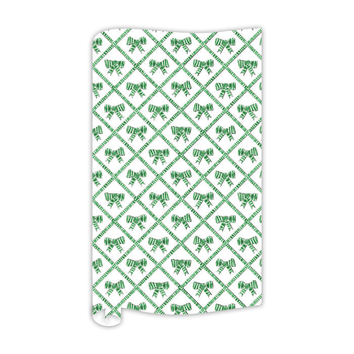 Lauren Dunn Green and White Striped Bow Trellis Wrapping Paper